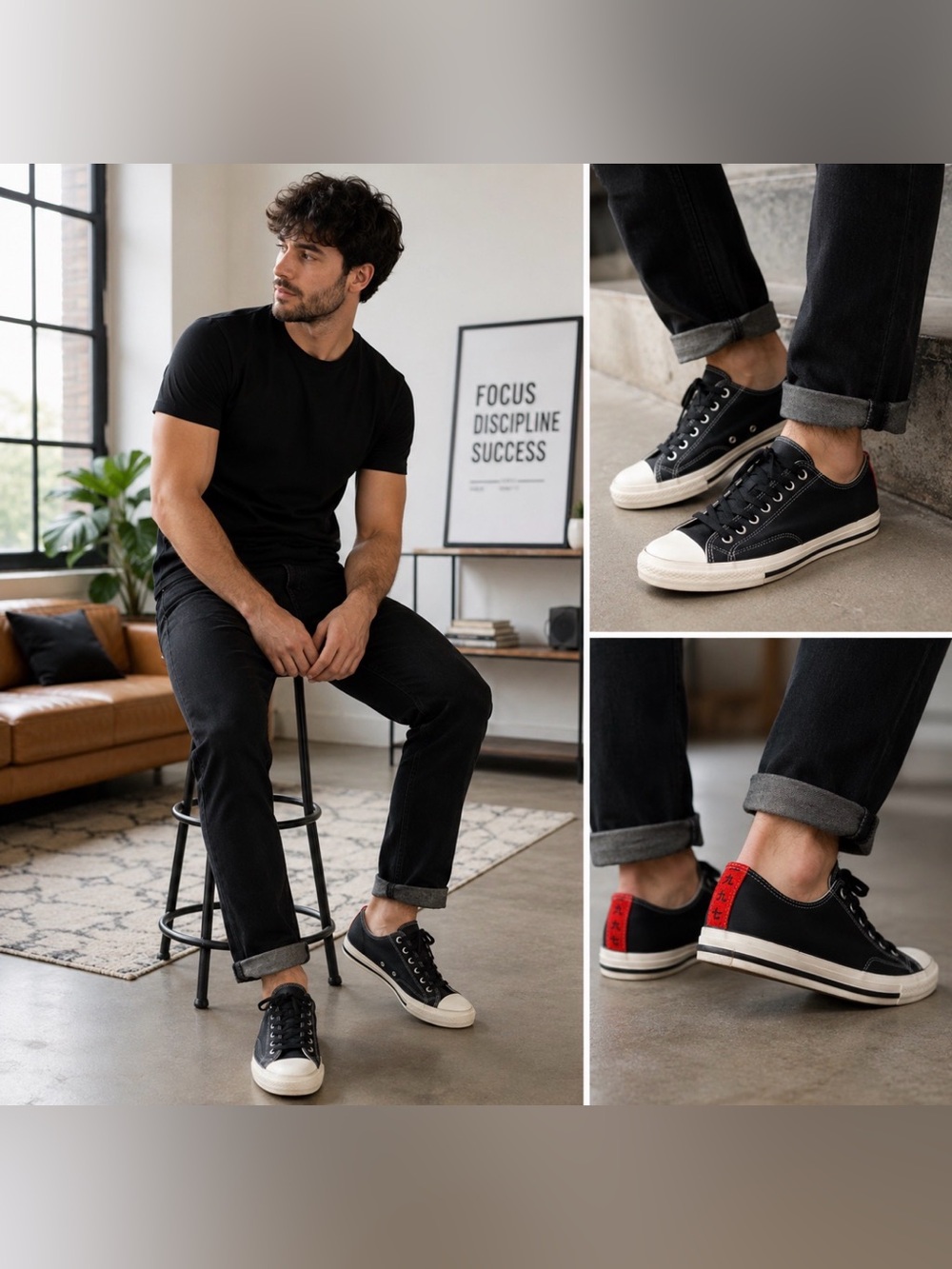 Converse Chuck Taylor KASINA Black Sneakers with Red Heel Tab